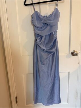 aqua drop waist midi dress Square Neck Ruffled Sheath Satin Midi Bridesmaid Dress in Aqua